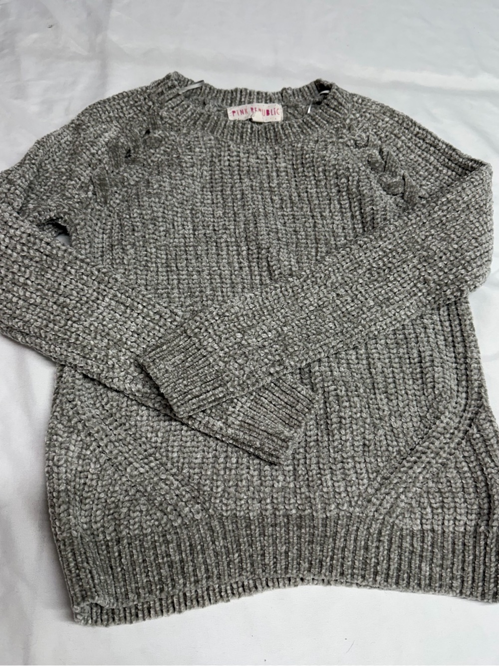 Pink Rose Gray Chunky Crewneck Sweater Girls size 7/8